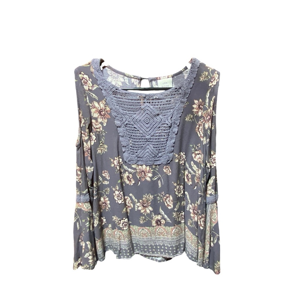 Knox Rose Floral Cold Shoulder Sleeve Blouse - Gray and Cream - Picture 2 of 8